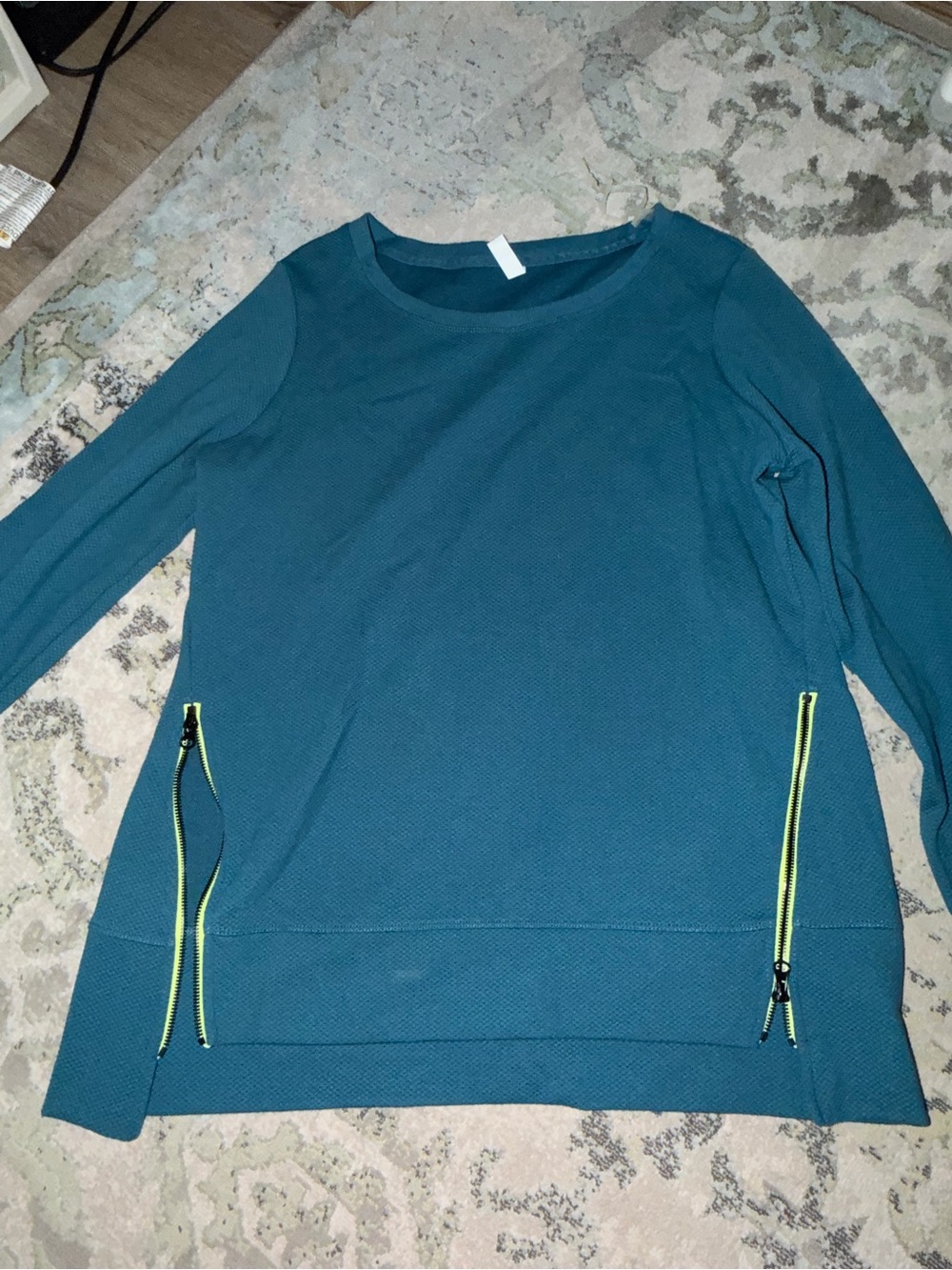 Ideology Teal Long-Sleeve Pullover with Neon Zip Accents